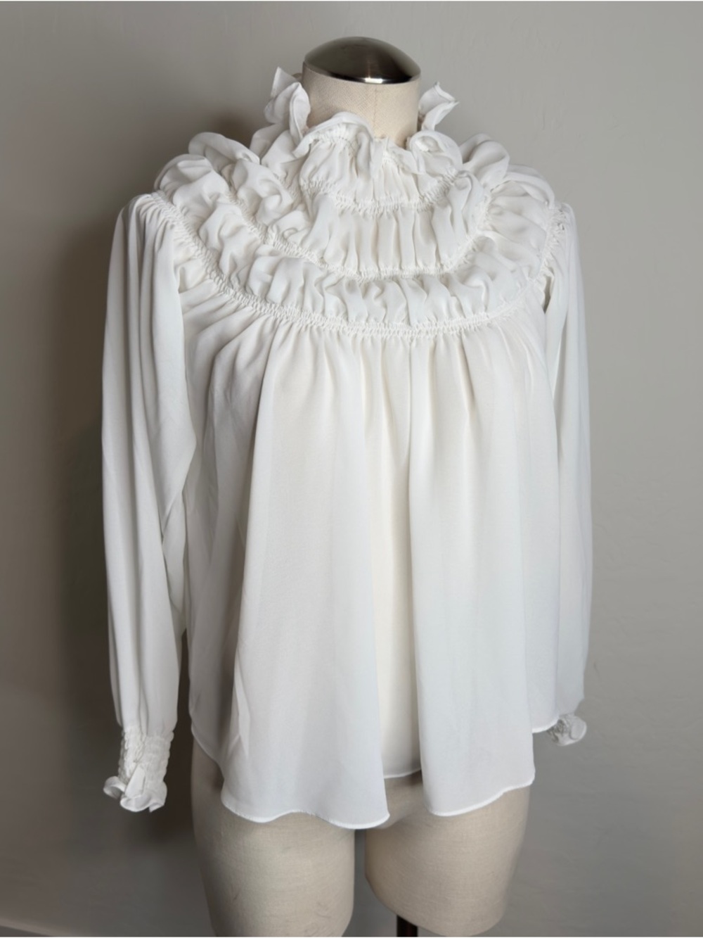 House of CB White Ruffled High-Neck Blouse